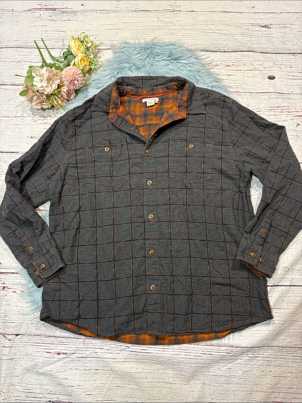 Carbon2Cobalt Men's Emberglow Flannel Plaid Button Down Shirt